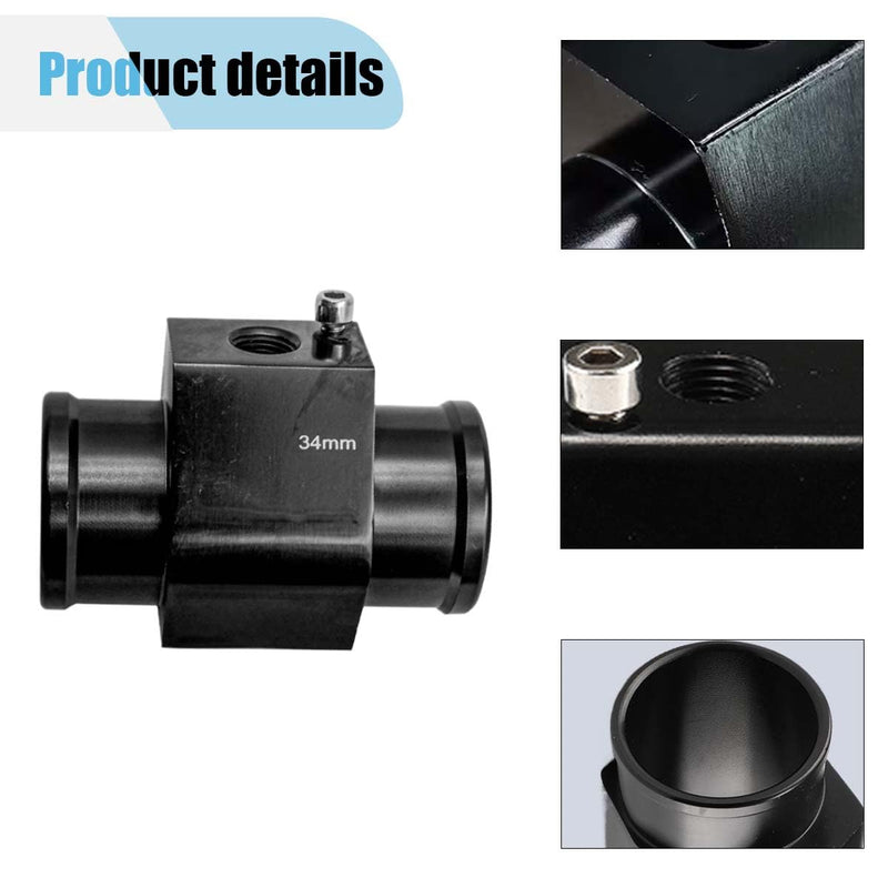 3PCS Auto Water Temp Joint Pipe, Aluminum Sensor Gauge Radiator Hose Adapter, Universal Water Temperature Extension Adapter with Clamps (34MM) 34MM