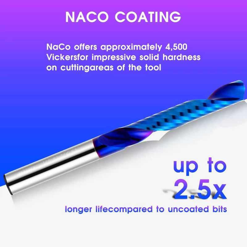 O Flute Upcut Spiral Rouer Bit,Carbide Single Flute End Mill 1/4"Shank,1" CL. 2-1/2"OVL Coated CNC Router Bit for Acrylic Aluminum Wood Cut Plastic PVC MDF (5, 1/8"D-3/4"CL-1/4"SHK*2-1/2L) 5