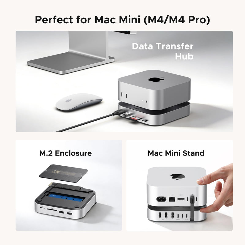 UGREEN Mac mini M4 Dock & Stand with NVMe SSD Enclosure | 3 USB A 10Gbps, USB C Data Port, SD Card Reader for Mac mini M4/ M4 Pro