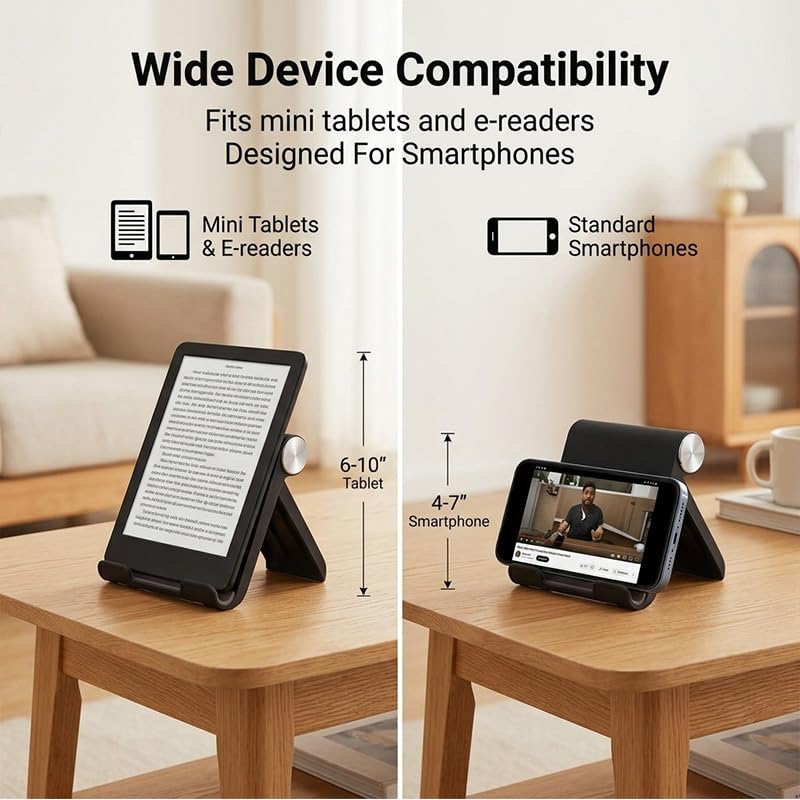 Adjustable Desktop Cradle for Mobile Devices, Foldable Travel Support for Tablets and E-Readers, Black