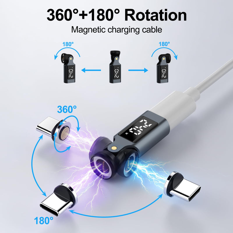 Magnetic USB-C Adapter 240W, LED Power Display, 9-Pin Connector | 360° Rotation & 180° Foldable Design, 90° Right Angle Magnetic Adapter for MacBook, iPhone 15/16/17, Samsung, Laptop & Tablet