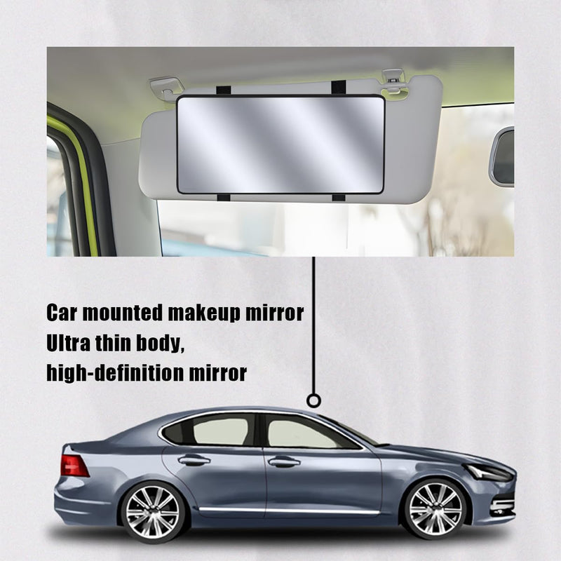 Car Sun Visor Vanity Mirror, Vehicle Sun-Shading Cosmetic Makeup Mirror with Straps, Large Automotive Interior Rear View Travel Accessories, Universal for SUV, Sedan, Truck(Black) Black/No LED