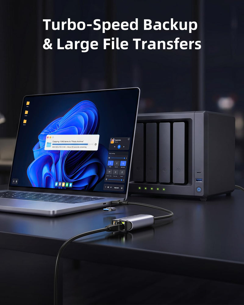 2.5Gb USB to Ethernet Adapter, USB-A/USB-C Ethernet Adapter for Laptop | 2500Mbps Speed | Plug and Play | USB 3.0 & USB-C to RJ45 | RTL8156B Chipset | NAS, MacBook, PC Compatible | Windows Mac Linux