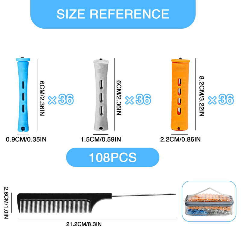Perm Rods, Cold Wave Hair Perm Rods Hair Rollers Set with Rat Tail Comb | 108pcs Large Medium Small Hair Curlers Kit for Long & Short Hair Different Hairdressing Styling Tool or DIY