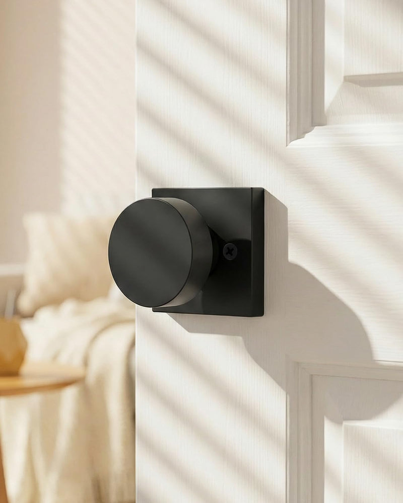 Goldenwarm Black Dummy Door Knobs Interior, Matte Black Dummy Door Knobs for Closets, Hallways, Kitchens, Zinc Alloy Heavy Duty Modern Square Interior Door Knob(1 Pairs / 2 Pieces) Matte Balck 1