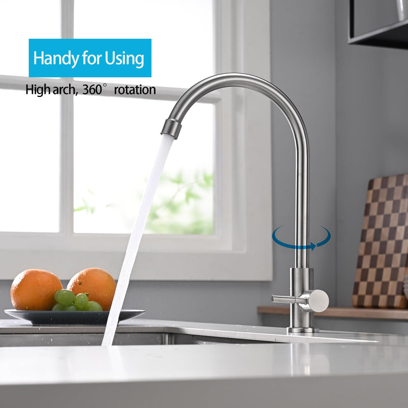 Cold Only Bar Sink Faucet, SUS304 Stainless Steel Cold Water Only Kitchen Faucet Single Handle Faucet for Outdoor Sink Brushed Nickel
