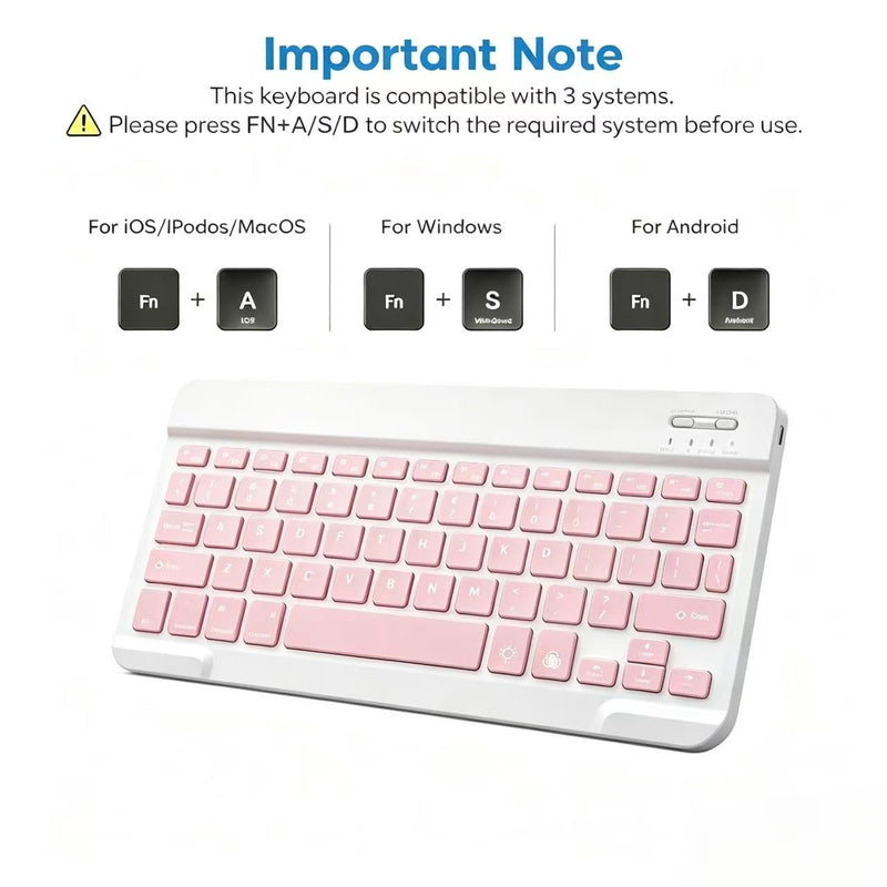 Mini Bluetooth Keyboard, Small Portable Wireless Rechargeable Keyboard with 7-Color RGB Backlit for iPad iPhone Android Samsung Tablet Smartphone((Pink) Pink