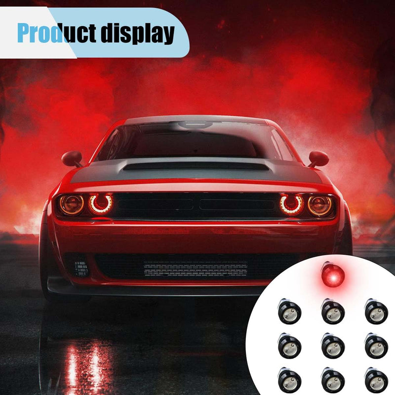10PCS 18mm Car Eagle Eye LED Bulbs, 12V Ultra-thin Motorcycle Daytime Running Lights, Waterproof DRL Bumper Fog Light Small Bulbs, Tail Backup Reverse Marker Lights for Car Motor (Red) Red