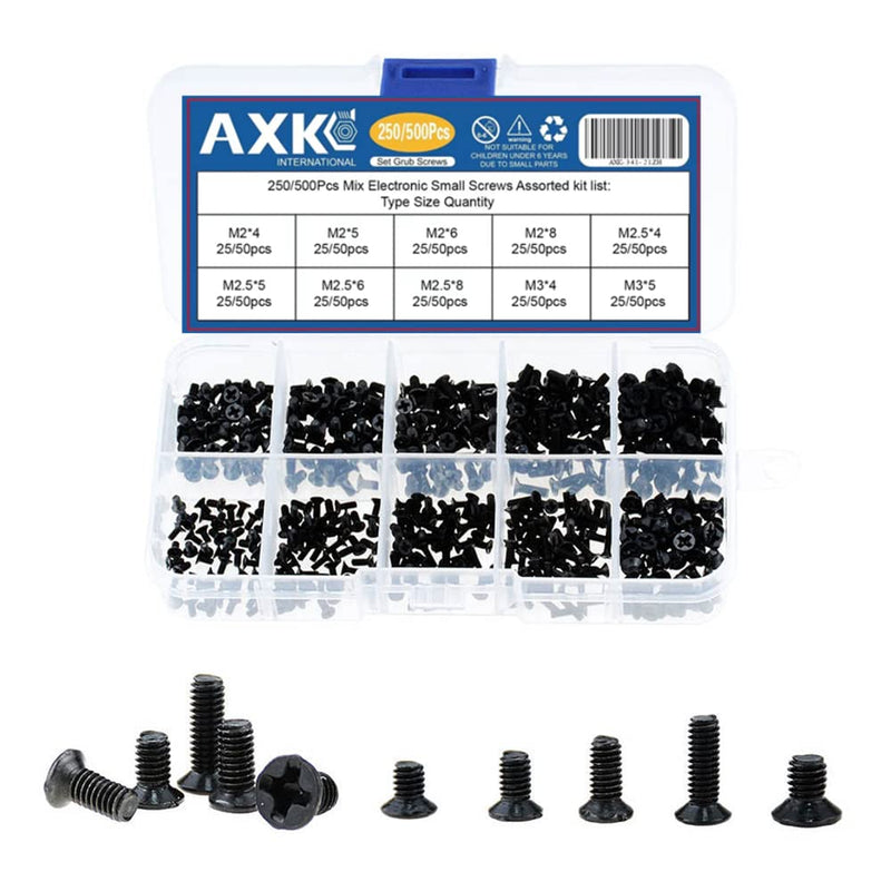 AXK GB819 M2 M2.5 M3 KM Screw Flat Head Phillips Screws Laptop Notebook Screws Set Kit for Computer Small Screw 250Pcs/500Pcs (250) 250