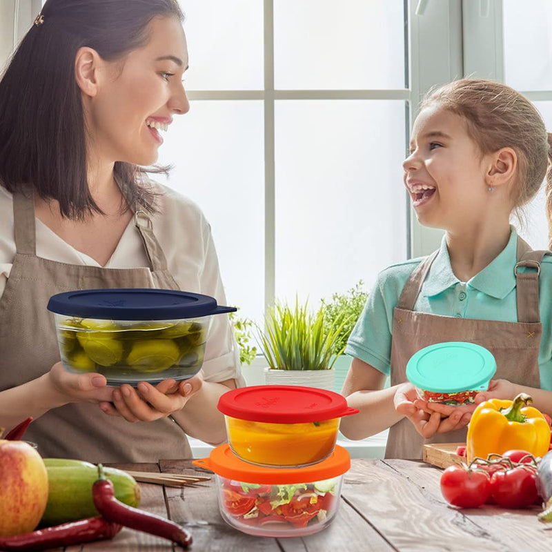 Sophico Round Silicone Storage Cover Lids Replacement for Anchor Hocking and Pyrex Glass Bowls (Container not Included) (4 Size, 8 Pack) Round 8-Pack (Red, Orange, Mint, Navy Blue)