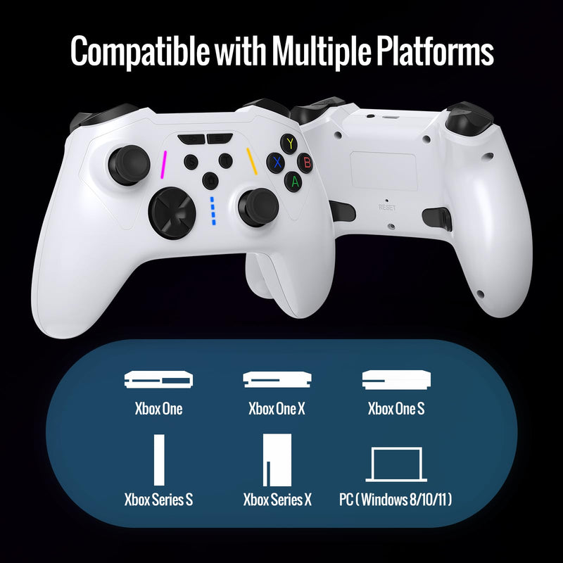BETMI Wireless Controller Compatible with Xbox|PC with 2.4GHz Adapter | Hall Effect Triggers & Joysticks/Turbo/Macro/Dual Vibration/RGB Light, Gamepad Compatible with Xbox One, Series X/S (White)