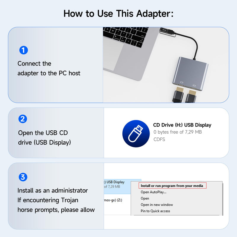 USB to 4 HDMI Adapter, Extend 4 HDMI Monitor Converter, Support Mirror/Extend Mode Compatible with Windows, M1/M2 Mac OS, with Black Screen Function USB to 4 HDMI