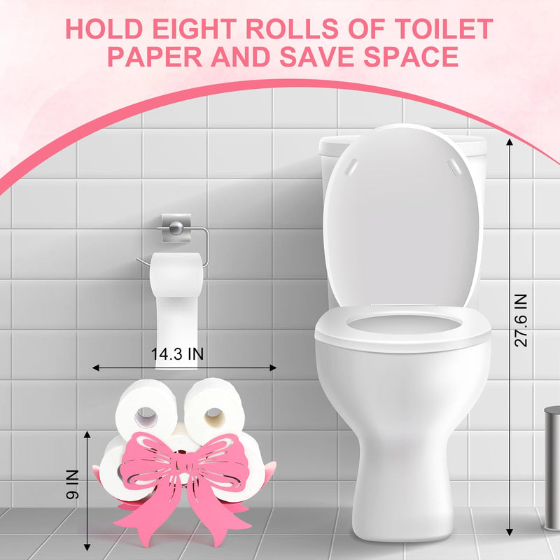 Geelin Pink Bow Bathroom Decor Pink Toilet Paper Holder Metal Paper Storage Wedding Bow Bathroom Decor 8 Rolls Toilet Tissue Holder Wall Mounted for Restroom Bedroom Coquette Home Decoration