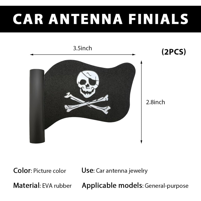 2 PCS Pirate Flag Car Antenna Topper, Skull Crossbones Creepy Automotive Antenna Decoration, Cool Pirate Flag Skeleton Auto Aearial Ball for Car Truck SUV Antennas
