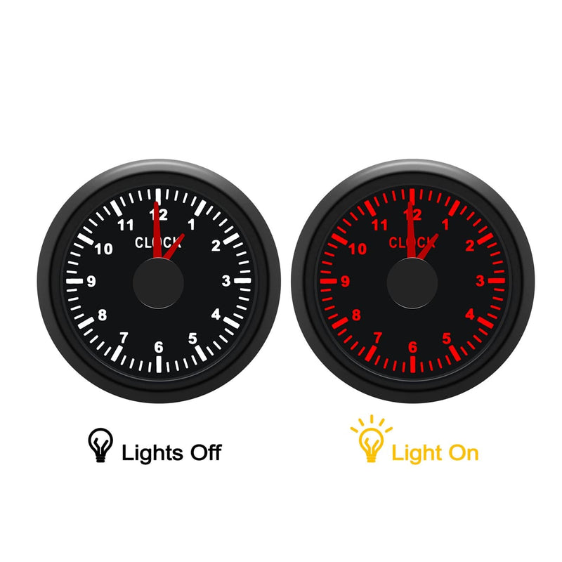 KAOLALI Clock Meter Gauges Auto Clock 0-12 Hours Format High Accuracy with Blacklight for Marine Boat Yacht Car 52mm(2'') 12/24V 52mm Clock Black