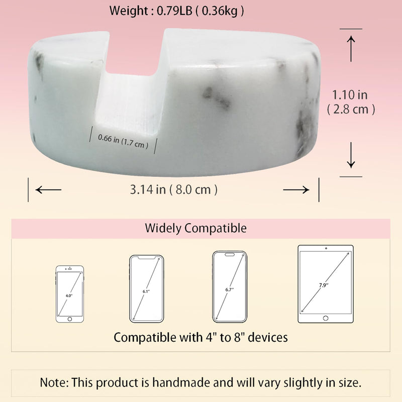 Marble Phone Stand,Luxurious Marble Phone Holder for Cellphone Tablet,Phone Stand for Desk Marble Phone Holder Kitchen with 4 Non-Slip Silicone Dots,Handsfree Phone Holder Phone Stand-White Marble-White