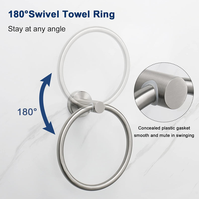 NearMoon Bath Towel Ring, Bathroom Hardware Accessories-Thicken Stainless Steel Hand Towel Holder for Bathroom, Modern Round Towel Hanger Wall Mounted (Brushed Nickel, 3 Pack) Brushed Nickel