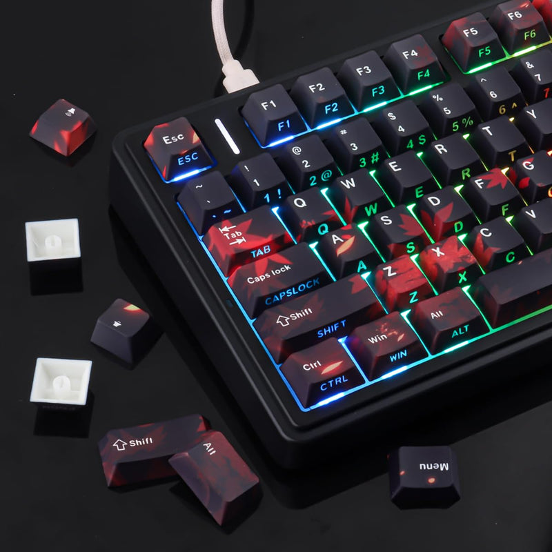 JOMKIZ Maple Leaf PBT Shine Through Keycaps 133 Key for Mechanical Keyboard | Cherry Profile, Side Print Characters, Dye Sublimation, Compatible with 60% 65% 75% 100% Keyboards, Backlight Compatible