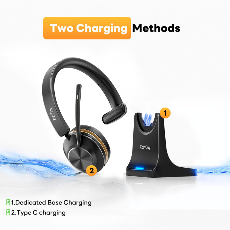 Bluetooth Headset, Wireless Headset with Mic for Work, Bluetooth 5.3, Wireless Headphones with AI Noise Cancelling Microphone (Clear Calls & Mic Mute), USB Dongle, for Computer/PC/Laptop/Zoom Black