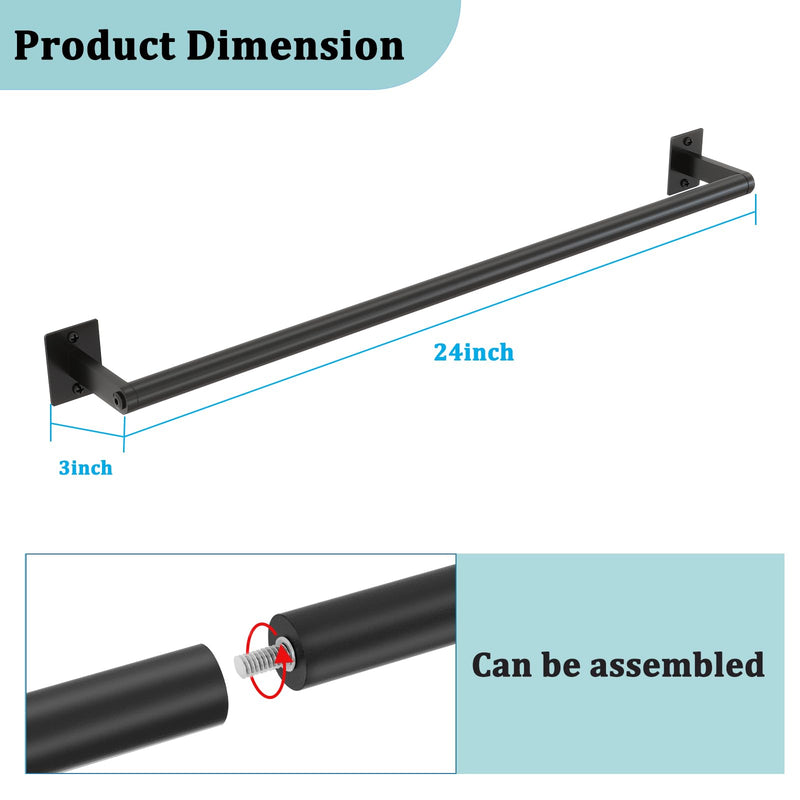 2 Packs 24 Inch Bathroom Towel Bar, Matte Black Towel Racks for Bathroom, JIAPAIDUO Bathroom Towel Rack Wall Mounted, Bath Hand Towel Holder Organizer, Modern Home Decor Towel Rod 24 inch (2 Packs)