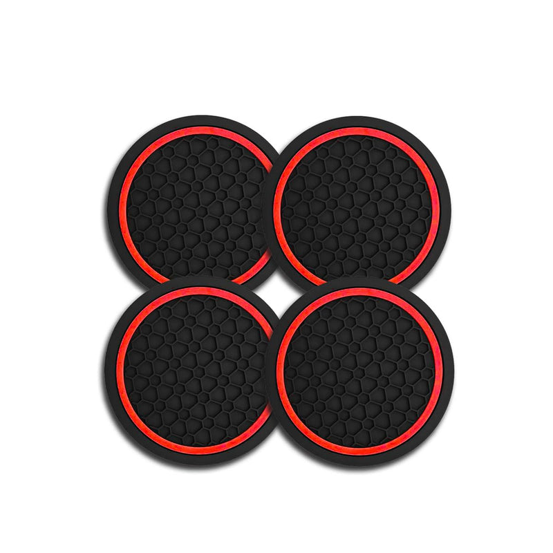 4PCS Car Cup Holder Coasters, Dustproof Automotive Interior Accessories Mat,2.75 Inch Non-Slip Insert Water Bottle Holder Pads, Universal for Vehicles, Trucks, RVs and More (Black/Red) Black/Red