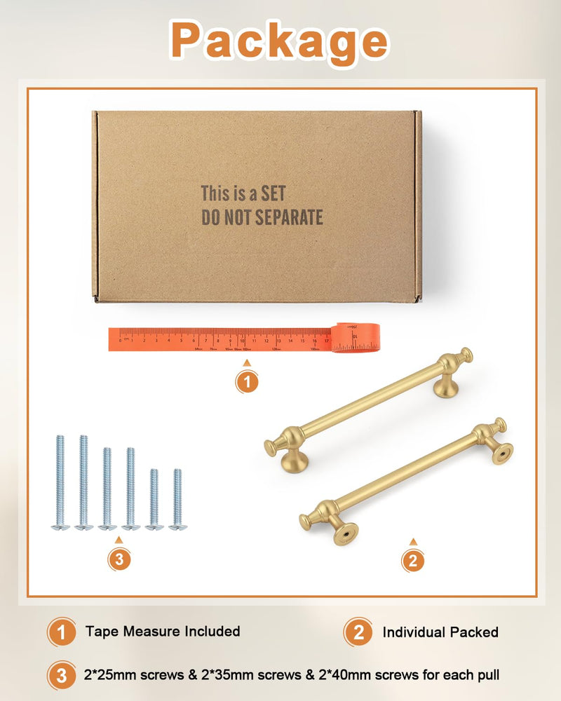 Probrico Brushed Gold Cabinet Pulls 5 Pack 5 Inch (128mm) Hole Center, Kitchen Cabinet Hardware Dresser Drawer Pulls, Gold Handles for Cabinets Bathroom Drawers Cupboard Solid