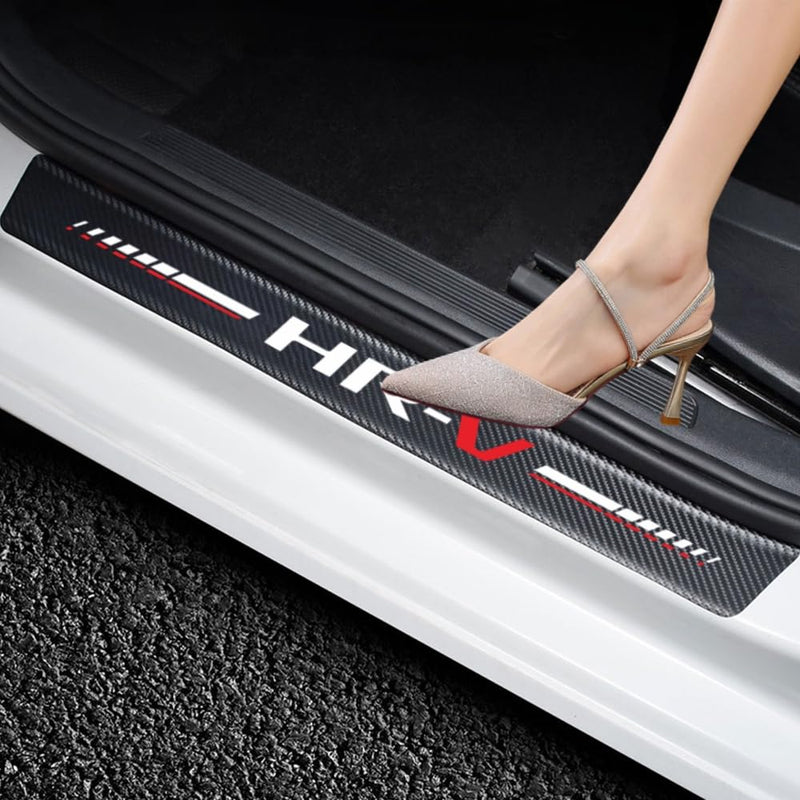 4Pcs Car Door Sill Protector for HR-V Accessories Fit for HRV Carbon Fiber Leather Door Sill Sticker, Decoration Door Sill Scuff Plate Sticker for Auto SUV Hr*