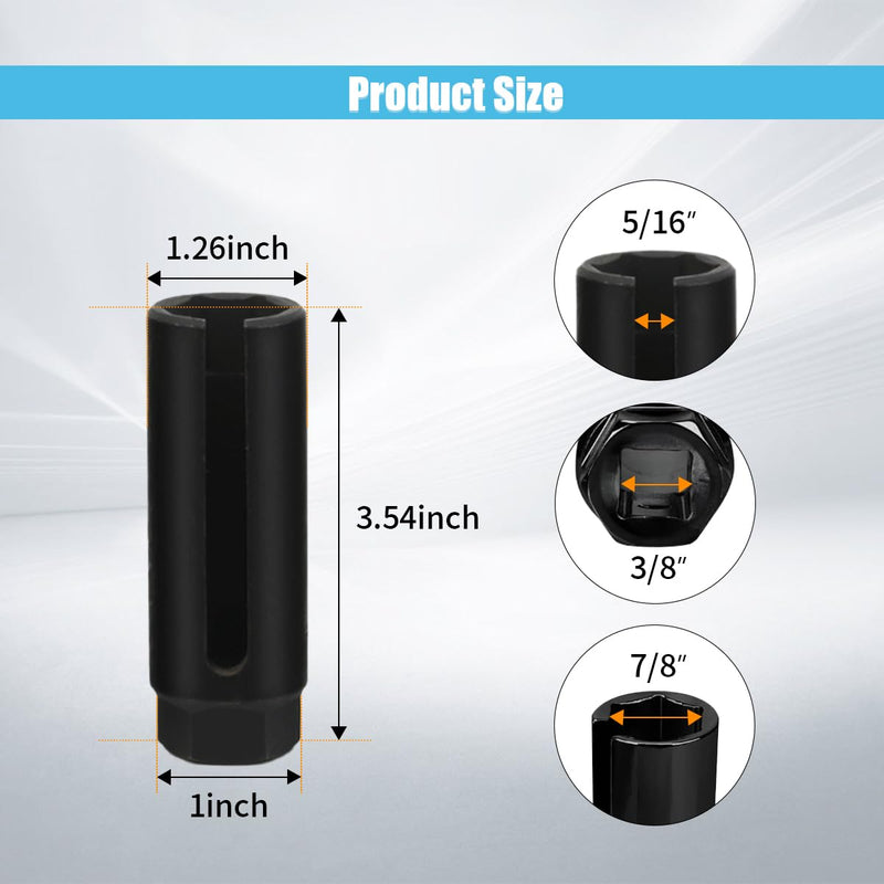 Car Oxygen Sensor Socket with Side Wire Cutout, 3/8 Inch Drive ×7/8 Inch (22mm) with 5/16" Opening, Oxygen Sensor Offset Removal, Universal 6-Point O2 Installation Tool 1