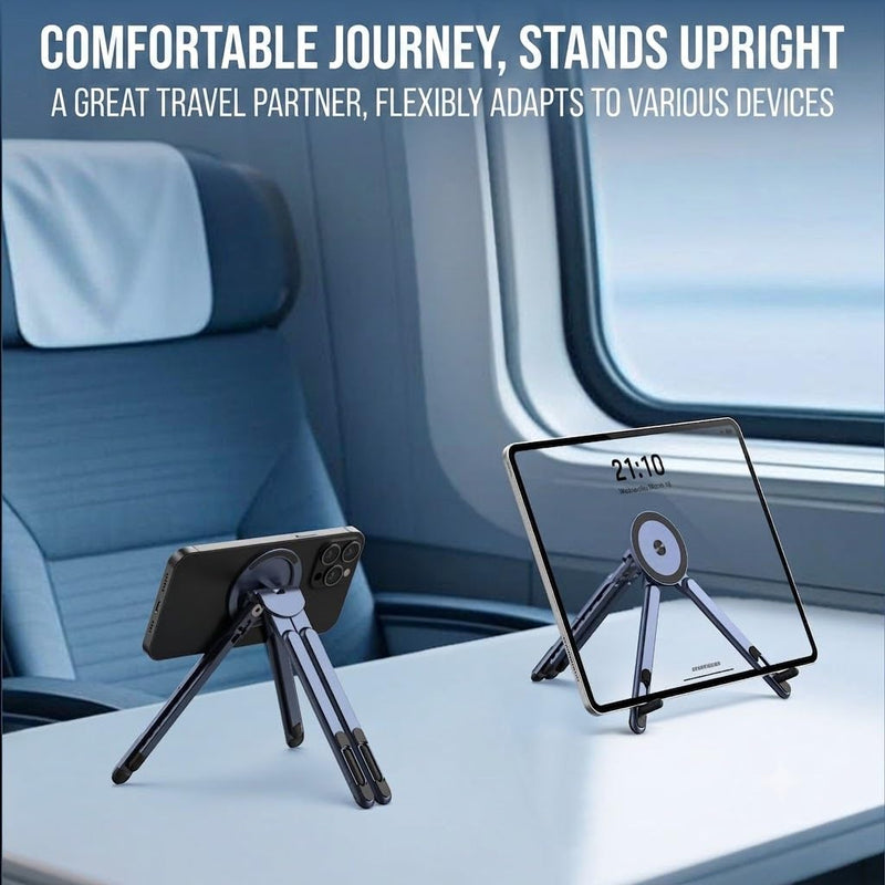 3-in-1 Laptop Stand with Magnetic Phone Holder, 8-Level Adjustable Ergonomic Aluminum Riser, Portable Computer Stand for Desk, Compatible with 10-17" MacBook & Laptops, iPhone 12-16 with MagSafe