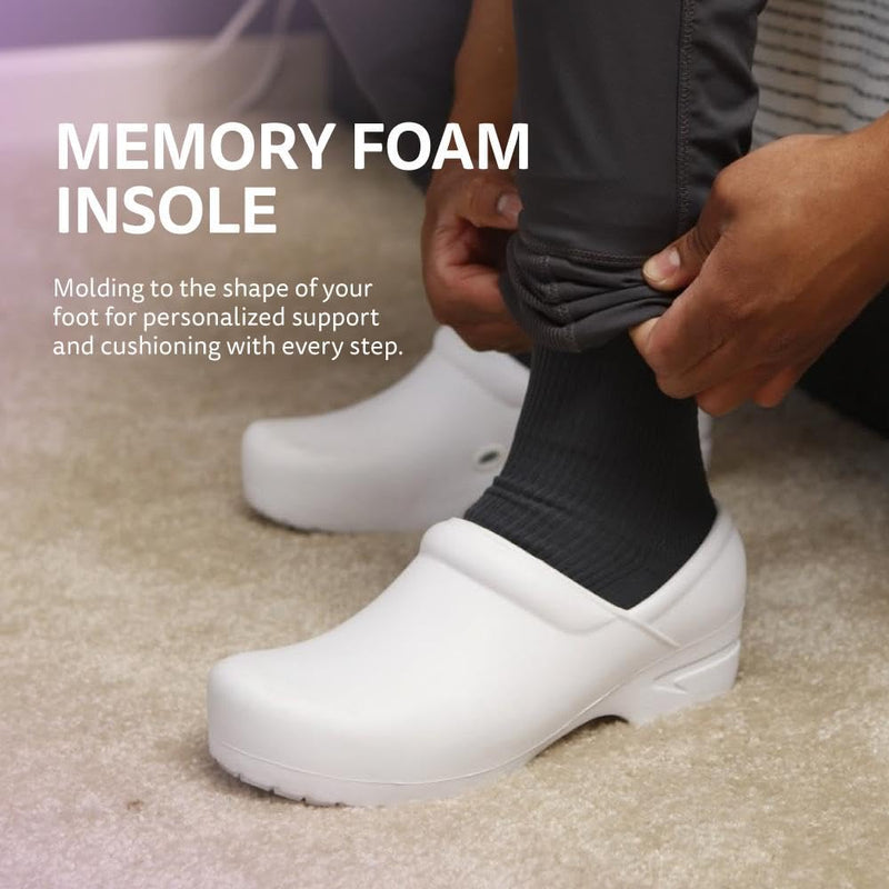 Anywear Nursing Clogs - Cushioned Nurse Shoes for Women - Slip Resistant Work Clogs - Water Resistant Healthcare Shoes - Fluid Resistant, Breathable & Easy to Clean 8 Women/6 Men White