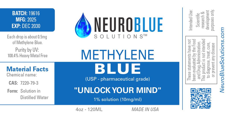 Methylene Blue USP 1% Liquid, 4 oz – 99.9% Purity, Heavy Metal & Formaldehyde Free, Made in USA