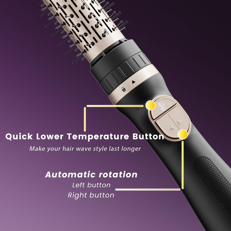 Hair Dryer Brush, 3-in-1 Hot Air Brush 1100W with 3 Heads for Drying Styling Volumizing Curling Sleeking in One Step, 3 Temperatures, Negative Ionic, Ceramic Coating, 360° Rotating, Black Gold