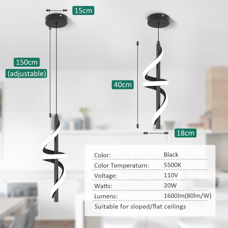 CANEOE Black Pendant Light Fixtures, Dimmable Modern LED Pendant Lights for Kitchen Island, Small Kitchen Island Pendant Lighting for Dining Room Bar Living Room Bedroom Hanging Light Fixtures,1 Pack Black,Dimmable