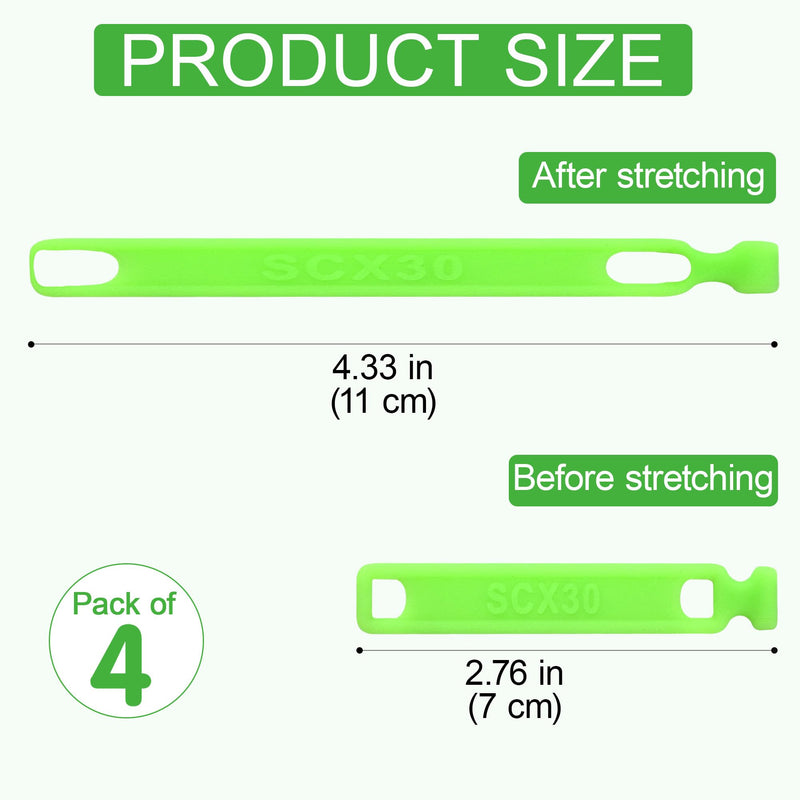 RC Battery Straps for Axial SCX30 RC Cars, 2pcs Green & 2pcs Black﻿ | Stretchable Rubber Battery Securing Straps Reusable Cable Straps Replacement Upgrade Parts for Axial SCX30 RC Crawler