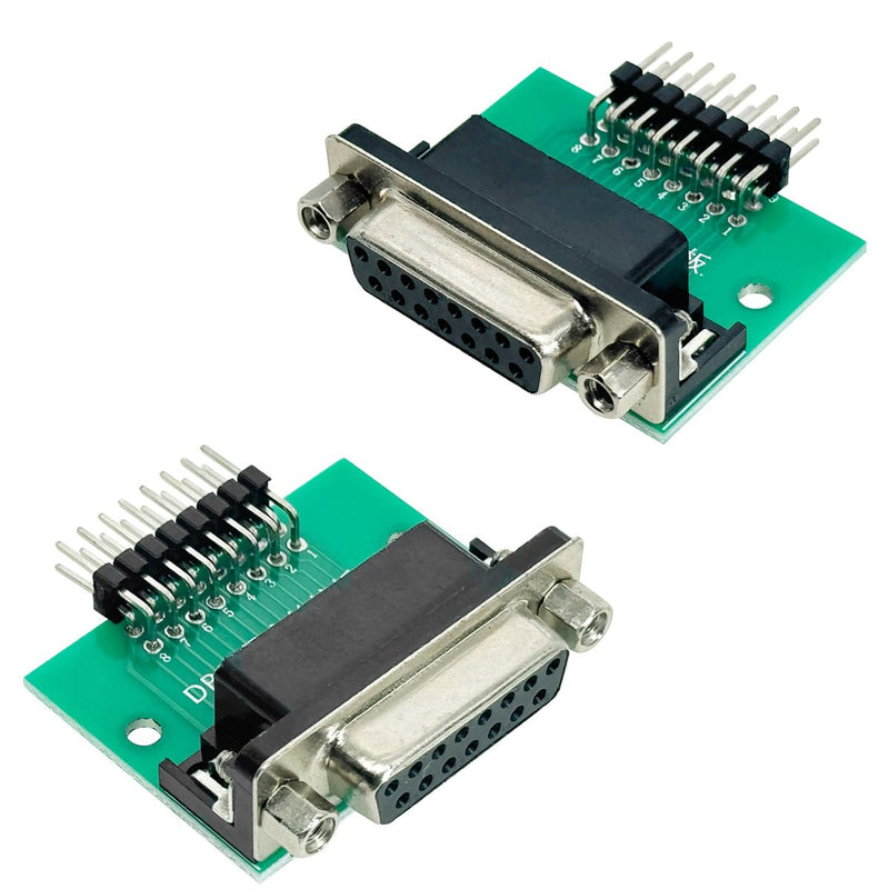 2Pcs DB15 Female Breakout Conversion Board, RS232 D-SUB Serial 15Pin to DIP 0.1” Pitch Bent Pin Test board for DB15 Serial Communication Prototyping or Troubleshooting