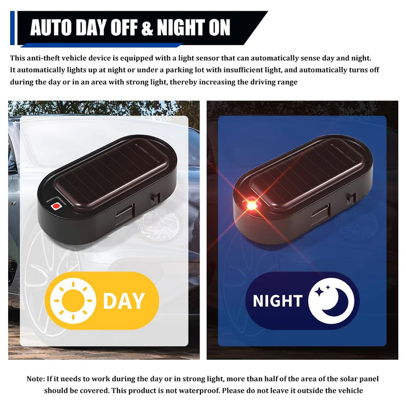 2PCS Car Solar Power Simulated Dummy Alarm, Car Alarm System, Auto Warning Interior Safety Lamp with USB Charger Port, Anti-Theft LED Flashing Security Light Fake Lamp Fit for Most Cars (Red) Red