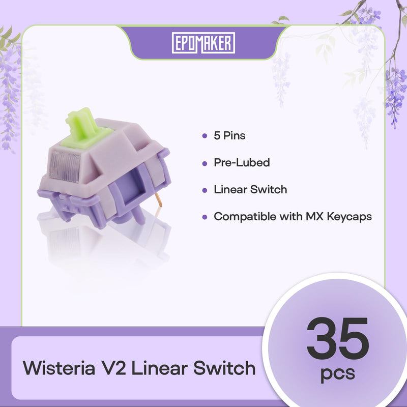 EPOMAKER Wisteria V2 Linear 38gf Keyboard Switches Set, with Light Diffuser, Pre-lubed, 5 Pin Creamy Switch, 35 Pieces for Mechanical Gaming Keyboards