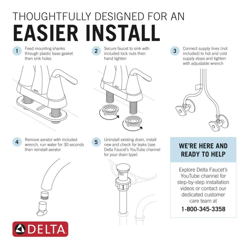 Delta Foundations Centerset Chrome Bathroom Faucet, 4 Inch 3 Hole Bathroom Sink Faucet for Vanity, Metal Push-Pop Drain Assembly, Chrome B501LF 4.25 x 6.13 x 4.25 inches