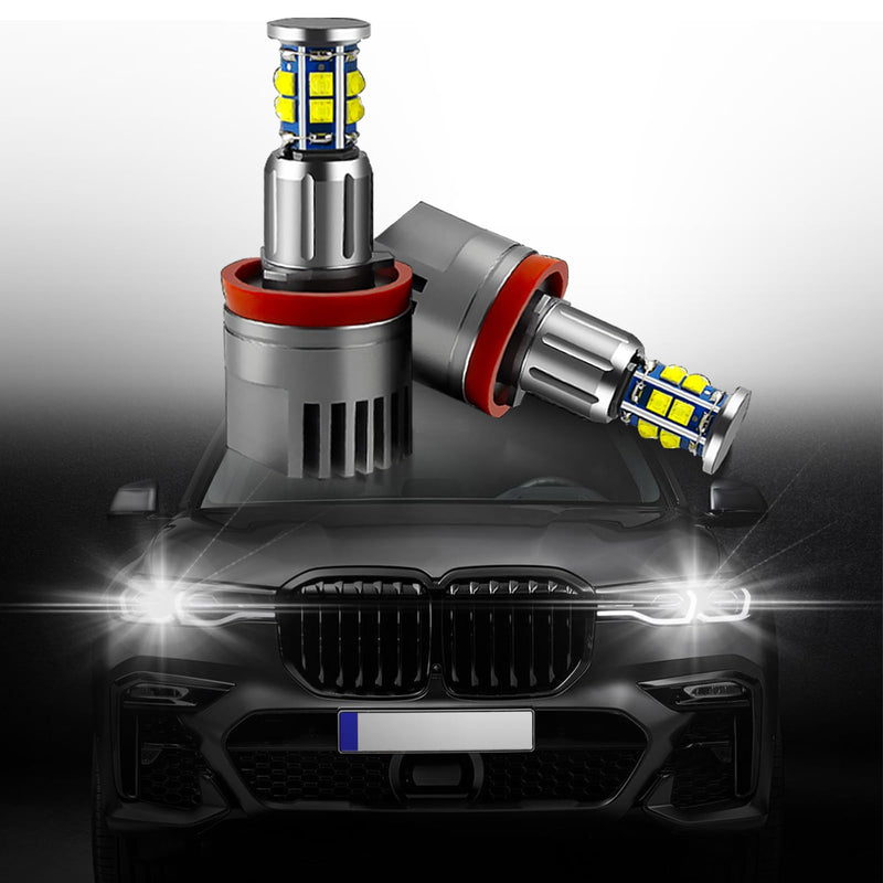 H8 LED Angel Eyes Halo Bulb Light Compatible for BMW E90 E92 E70 E71 E82 E89 M6 1 3 5 Series X5 X6 Z4, 6000K Xenon 120W White Lamps Marker Lights H8-12SMD