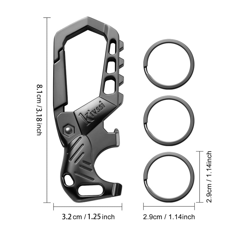 Heavy duty metal keychains, Carabiner clip Car key chains,Fashion family keychain bottle opener and 3 Key Rings suitable for men and women.（Black-1pcs） Black