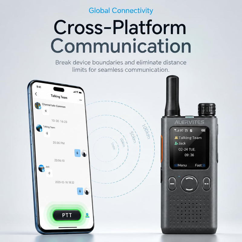 PoC Radio Walkie Talkies Long Range PoC-AT1 Handheld 2 Way Radio | PoC Radio 4G LTE with APP, Push to Talk Over Cellular Long Distance for Hiking and Family Outdoor