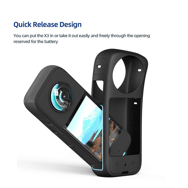 Protective Case for Insta360 X3 Panoramic Action Camera, Silicone All-Round Cover - Black