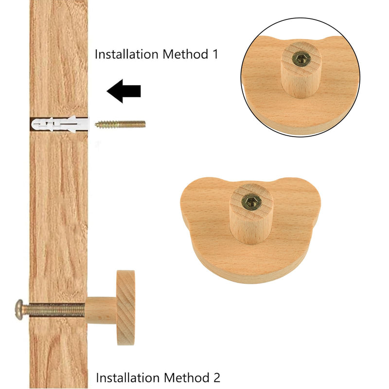 MOROBOR 12PCS Bear Shaped Wooden Knobs Single Hole Beech Wood Handles Cupboard Cabinet Handle Knob for Chest of Drawers with Screws& Expansion Tube Bear-12PCS