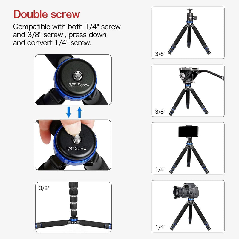 Koolehaoda Camera Mini Tripod, Lightweight Aluminum with 1/4" & 3/8" Screw | Desktop Tabletop Tripod Stand for DSLR Camera, Video Recorder, Cell Phone, Compact Portable Aluminum Alloy Design MT-03