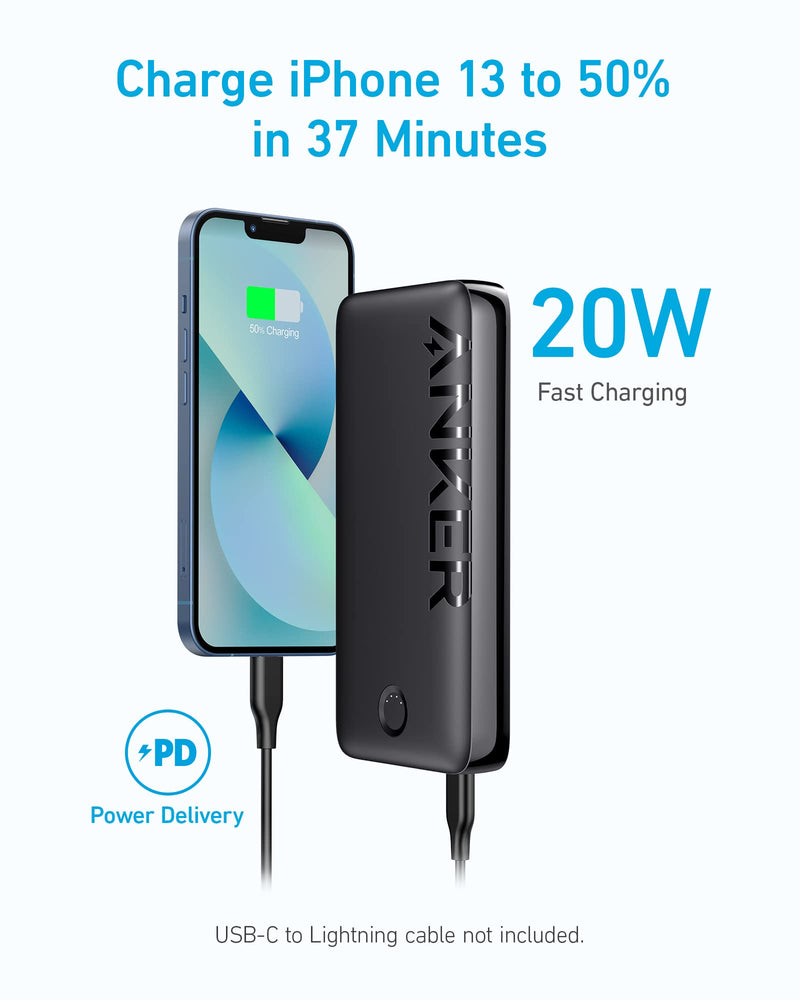 Anker Power Bank, 20,000mAh Portable Charger with USB-C Fast Charging, Works for iPhone 15/15 Plus/15 Pro/15 Pro Max, iPhone 14/13/12 Series, Samsung, iPad Pro, AirPods, Apple Watch, and More black