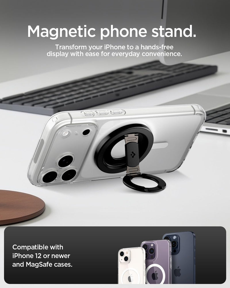 Spigen for MagSafe Phone Grip, O-Mag Ring MagFit Dual Magnet Hinge Holder | For iPhone 17-12, Pixel 11-10 & Galaxy S26-S24, Z Fold 8 Ultra/Z Fold/Flip 8- 7 with Magnetic Case 360° Rotation for Gym, Car Black