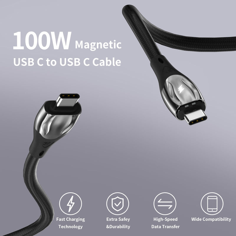 100W Magnetic Charging Cable,Magnetic Right Angle USB C Cable,480Mbps Data Transfer,5A Fast Charging,Compatible with USB C Device (4, Black 5a, 100W) Grey
