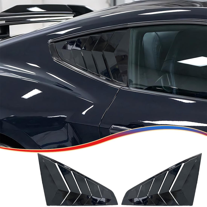 Window Louver 2Pcs Side Vent Window Louvers for Ford Mustang 2024 2025, ABS Print Sport Window Decorative Covers, Exterior Trim Accessories - Bright Black 2024-2025 Ford Mustang