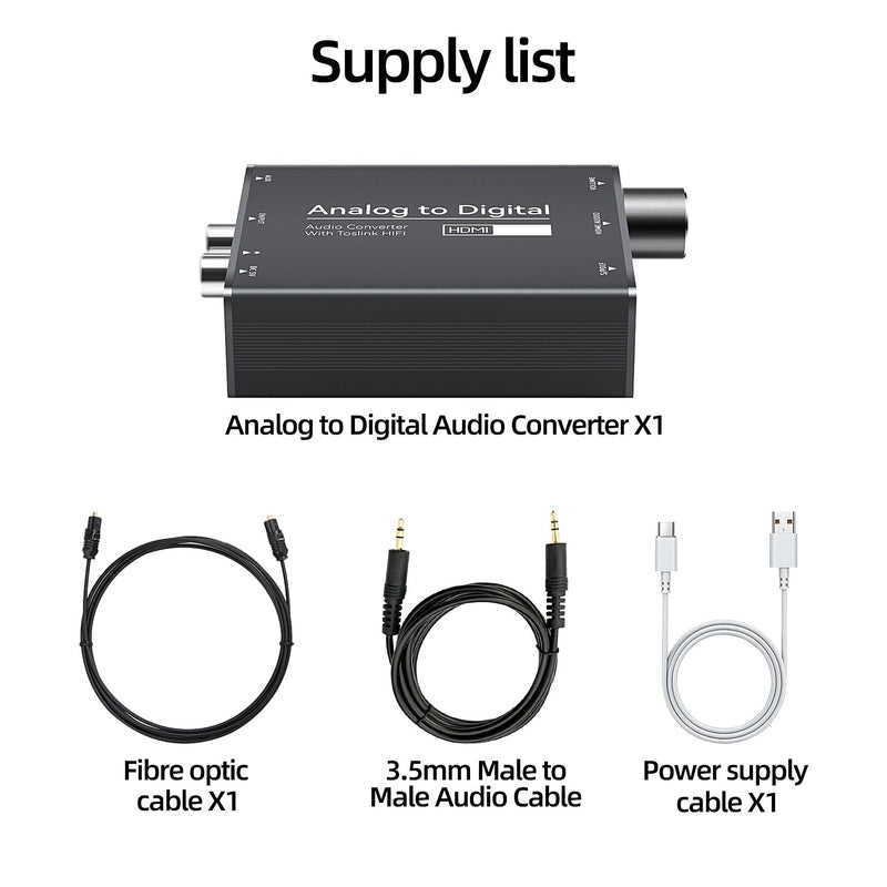 Analog to TOSLINK Digital Optical Audio and HDMI Audio Converter, 3.5mm AUX Jack, Volume Adjustment, for DVD, PS4, Soundbar