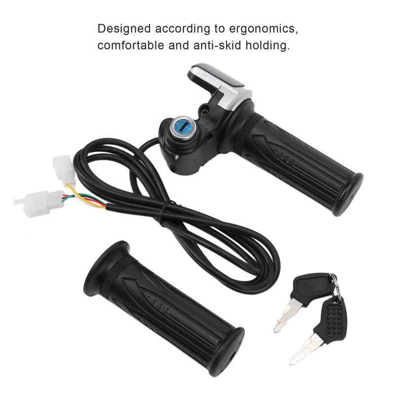 48V Half Twist Throttle, Electric Bike Throttle with LED Display Grip Lock Key Set for Ebike Motorcycle Scooter